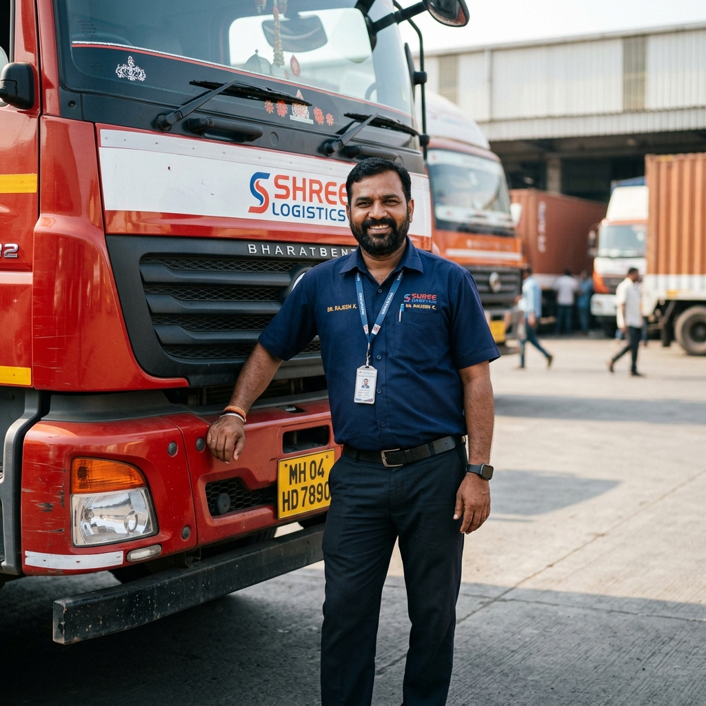 Verified professional Indian truck driver smiling